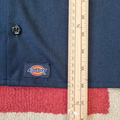Vintage Dickies Boxy Fit Cropped Shirt short Sleeve medium plain Navy Button Up NY baseball
