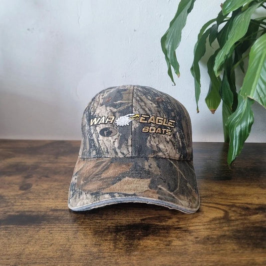 Vintage American baseball Hat Snapback cap one size khaki brown realtree eagle boats
