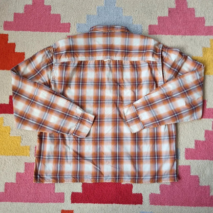 Vintage Woolrich Boxy Fit Cropped Shirt Long Sleeve large check Brown Button Up Skater Y2K