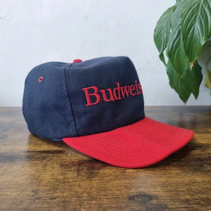 Vintage Budweiser Baseball Hat Snapback cap one size adjustable navy red