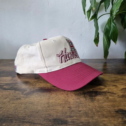 Vintage American baseball Hat Snapback cap one size adjustable cream burgundy harvard