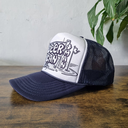 Vintage American Trucker Hat Snapback cap one size navy white beer can
