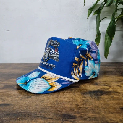 Vintage American Trucker Hat Snapback cap one size adjustable blue rail road train montana