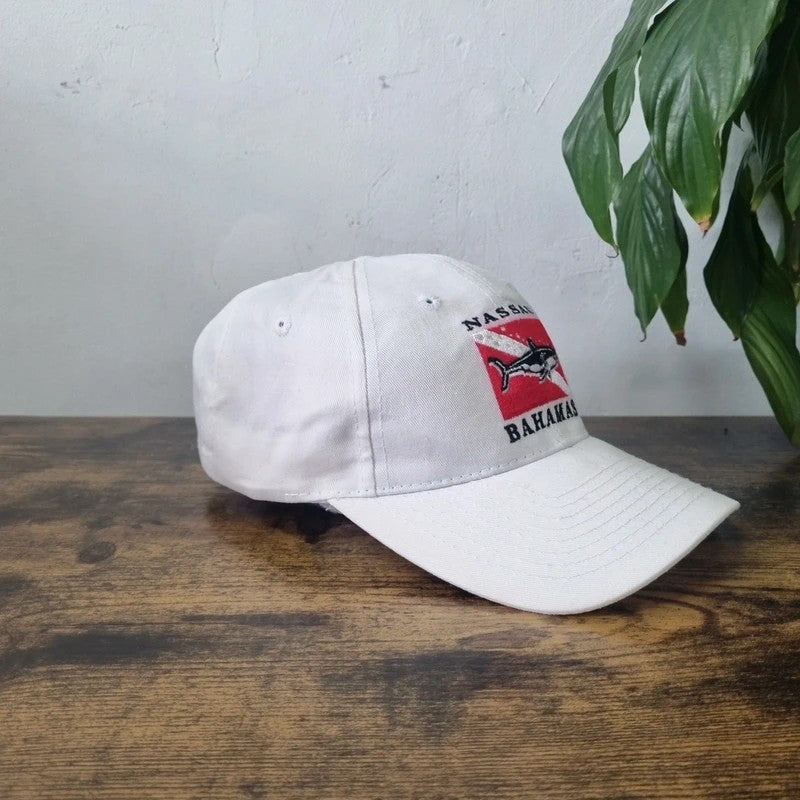 Vintage American Baseball Hat Snapback cap one size adjustable Nassau Bahamas White shark