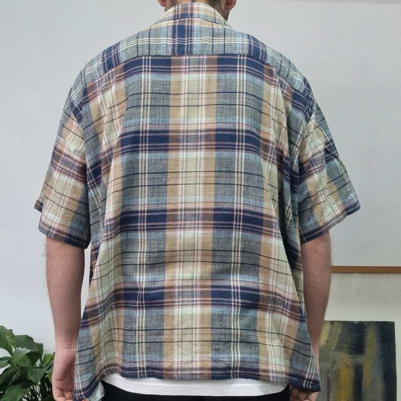 Vintage Columbia Boxy Fit Cropped Shirt short Sleeve XXL Check green Button Up Skater Y2K Surf