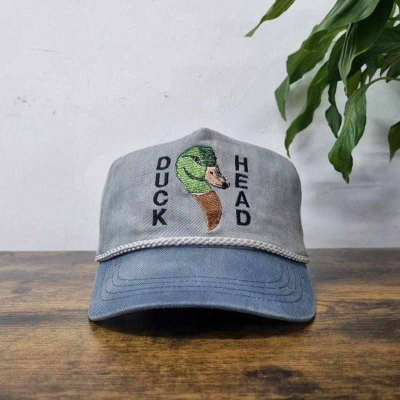 Vintage American Trucker Hat Snapback cap one size adjustable grey blue Duck head
