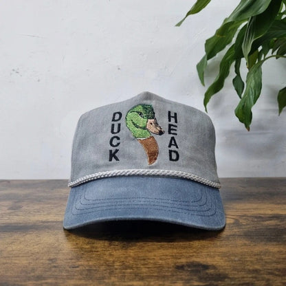 Vintage American Trucker Hat Snapback cap one size adjustable grey blue Duck head