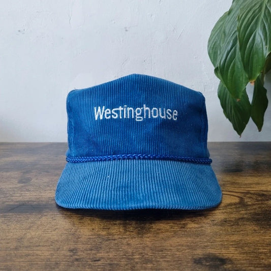 Vintage American Trucker Hat Snapback cap one size adjustable blue westinghouse corduroy