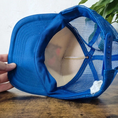 Vintage American Trucker Hat Snapback cap one size adjustable blue white fyns telefon