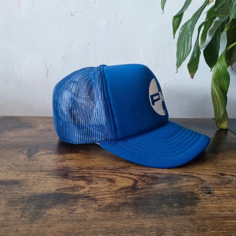 Vintage American Trucker Hat Snapback cap one size adjustable PM blue
