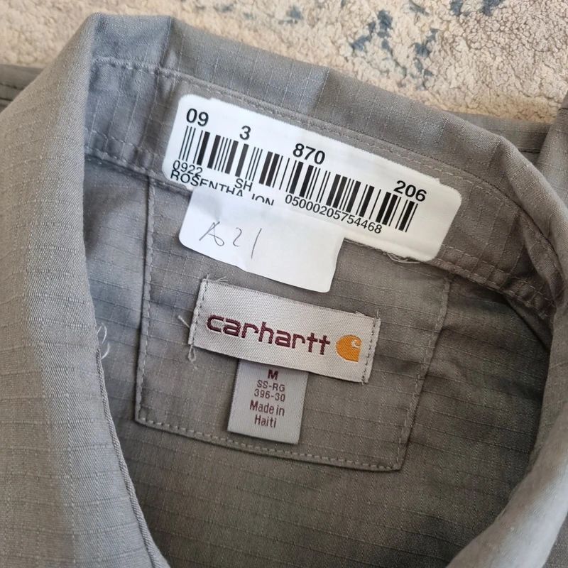 Carhartt Boxy Fit Cropped Shirt Short Sleeve Medium plain Grey Button Up Skater Y2K Surf