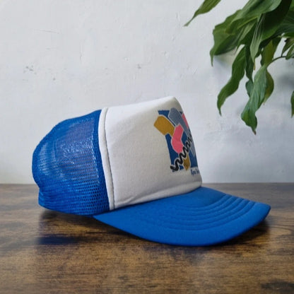 Vintage American Trucker Hat Snapback cap one size adjustable blue white fyns telefon