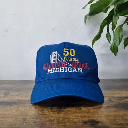 Vintage American Baseball Hat Snapback cap one size adjustable blue michigan bridge