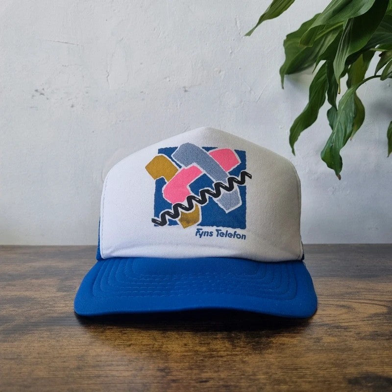 Vintage American Trucker Hat Snapback cap one size adjustable blue white fyns telefon