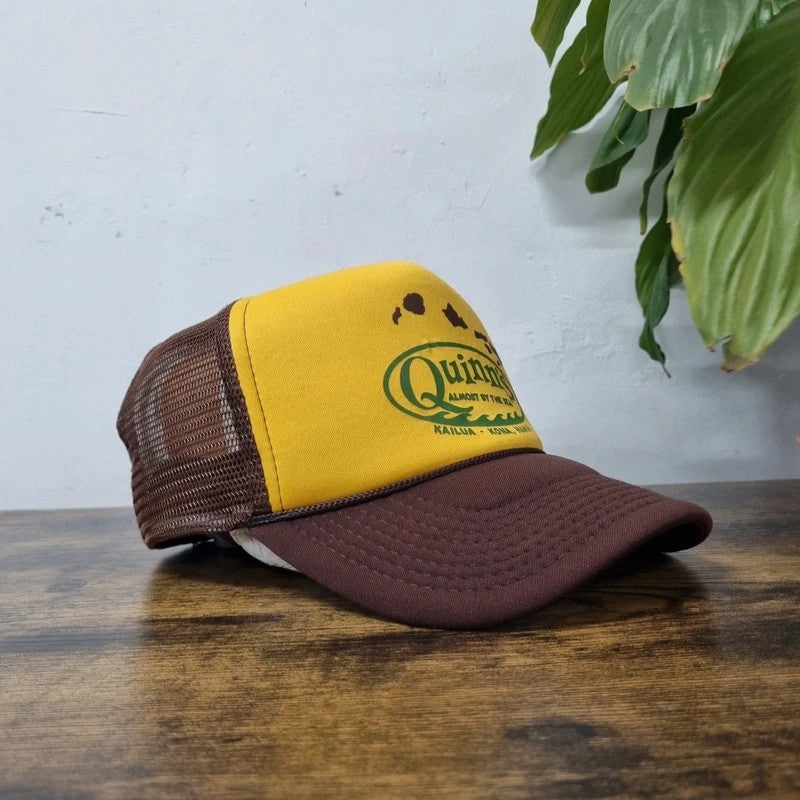 Vintage American Trucker Hat Snapback cap one size adjustable brown yellow quinn's