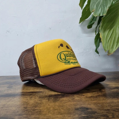 Vintage American Trucker Hat Snapback cap one size adjustable brown yellow quinn's