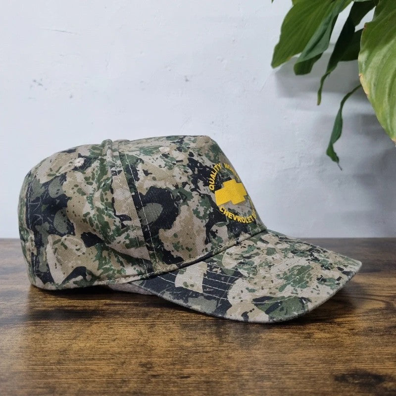 Vintage American Baseball Hat Snapback cap one size khaki green camo Chevrolet dealer