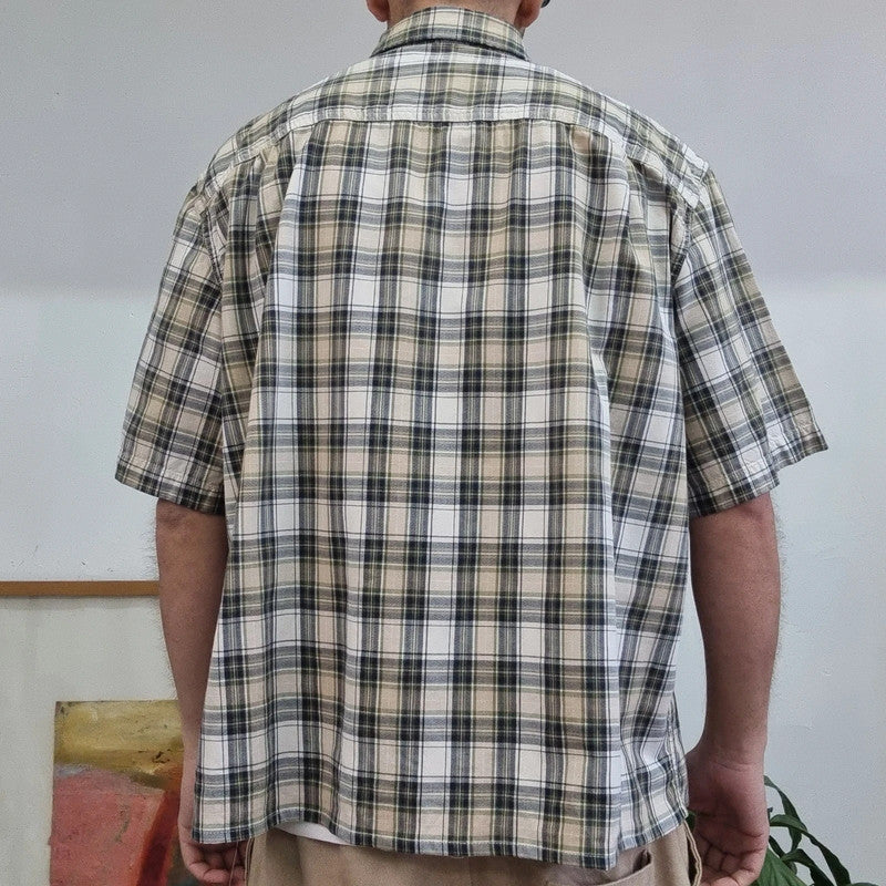 Vintage Carhartt Boxy Fit Cropped Shirt Short Sleeve XL check brown Button Up Skater Y2K Surf