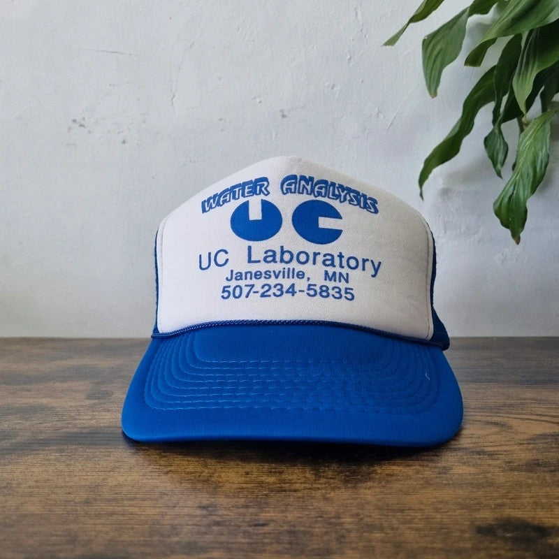 Vintage American Trucker Hat Snapback cap one size adjustable blue white water analysis