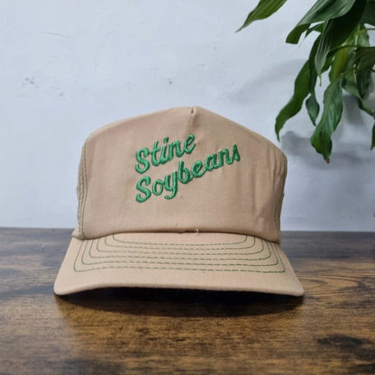 Vintage American Trucker Hat Snapback cap one size adjustable beige stine soyabean