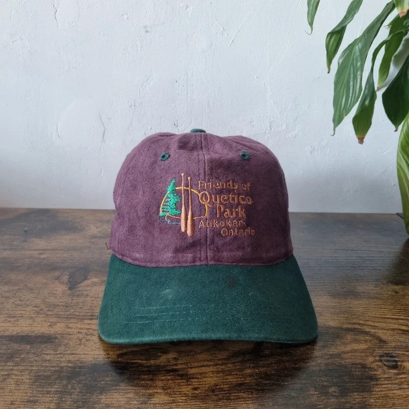 Vintage American Baseball Hat Snapback cap one size adjustable burgundy green quetico park