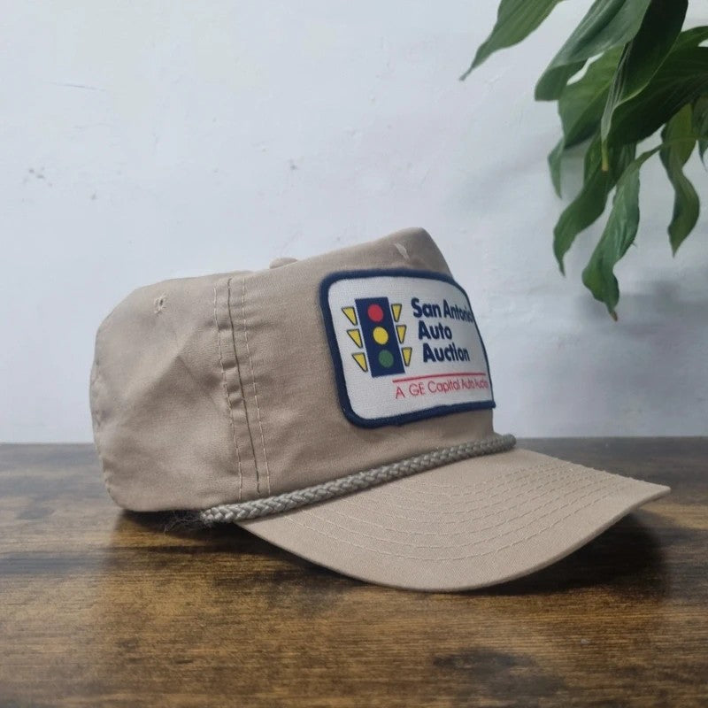 Vintage American Trucker Hat Snapback cap one size adjustable beige san Antonio auction