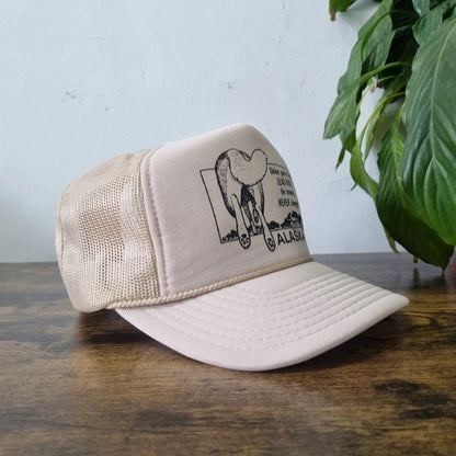 Vintage American Trucker Hat Snapback cap one size adjustable cream Alaska Dog