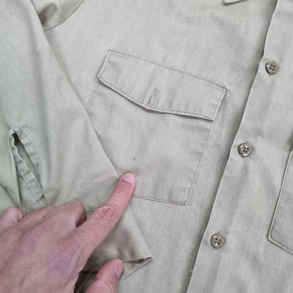 Vintage Dickies Boxy Fit Cropped Shirt Long Sleeve large plain Beige Button Up Skater Y2K Surf