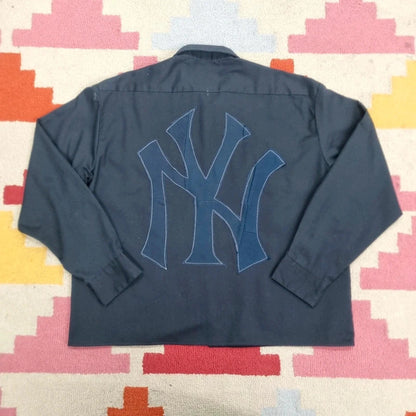 Vintage Dickies Boxy Fit Cropped Shirt long Sleeve large plain Black Button Up NY