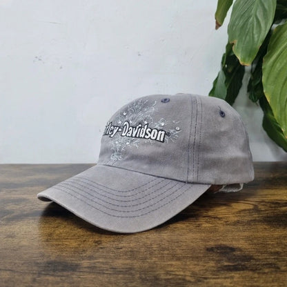 Vintage womens Harley Davidson Baseball Hat Snapback cap one size adjustable grey diamond