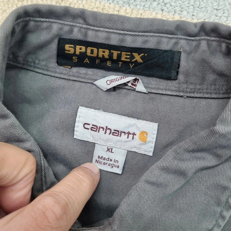 Carhartt Boxy Fit Cropped over Shirt heavy weight long Sleeve Long XL plain Grey Button