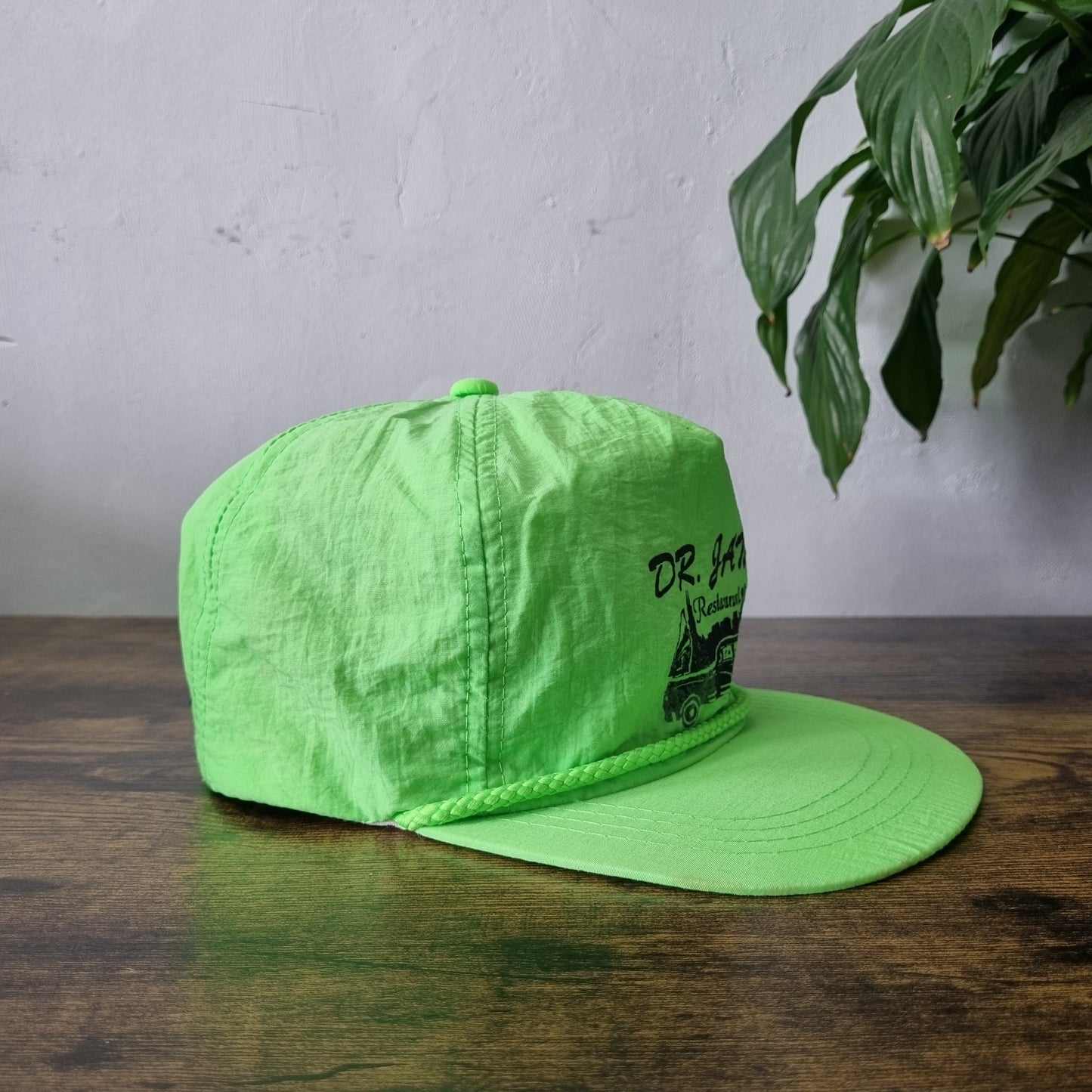 Vintage American Baseball Hat Snapback cap one size neon green dr jam restaurant