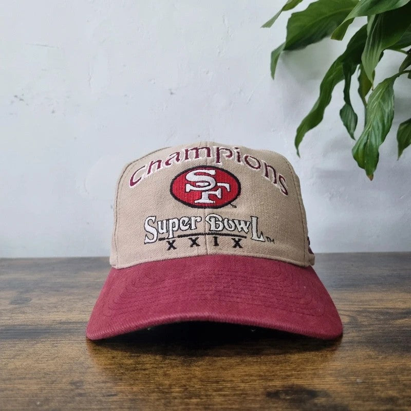 Vintage San Francisco 49ers Super Bowl XXIX Baseball Hat Snapback cap one size beige red