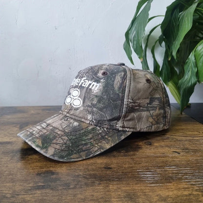 Vintage American Baseball Hat Snapback cap one size khaki green realtree camo state farm