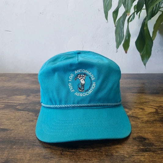 Vintage American Trucker Hat Snapback cap one size adjustable turquoise blue golf