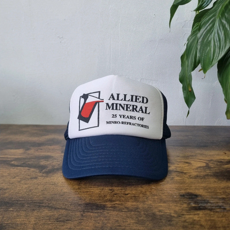 Vintage American Trucker Hat Snapback cap one size adjustable navy white allied mineral