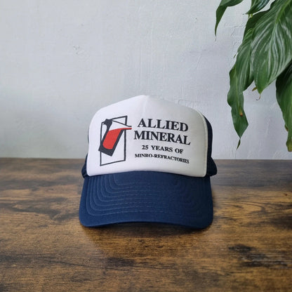 Vintage American Trucker Hat Snapback cap one size adjustable navy white allied mineral