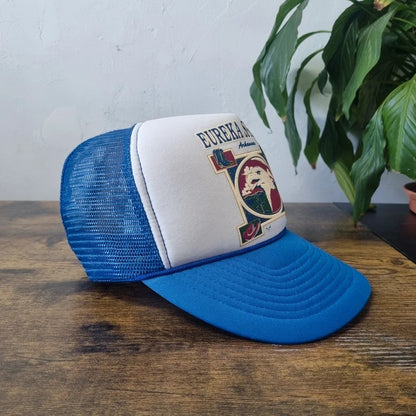 Vintage American Trucker Hat Snapback cap one size adjustable Eureka Spring Eagle blue white