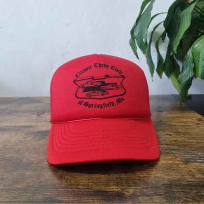 Vintage American Trucker Hat Snapback cap one size adjustable red classic chevy club springfield