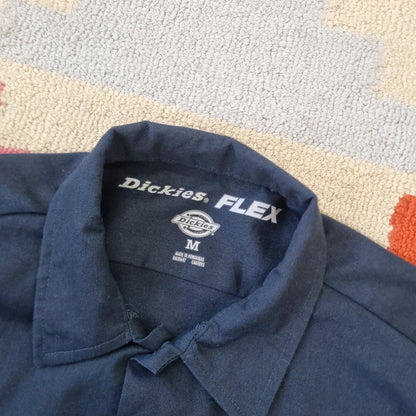 Vintage Dickies Boxy Fit Cropped Shirt short Sleeve medium plain Navy Button Up NY baseball