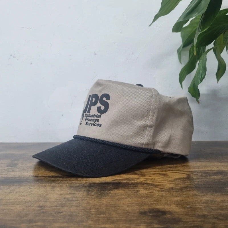 Vintage American Baseball Hat Snapback cap one size adjustable beige black industrial process system