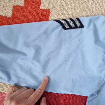 Vintage military Army Boxy Fit Cropped Shirt Long Sleeve medium plain Blue Button Up Skater Y2K