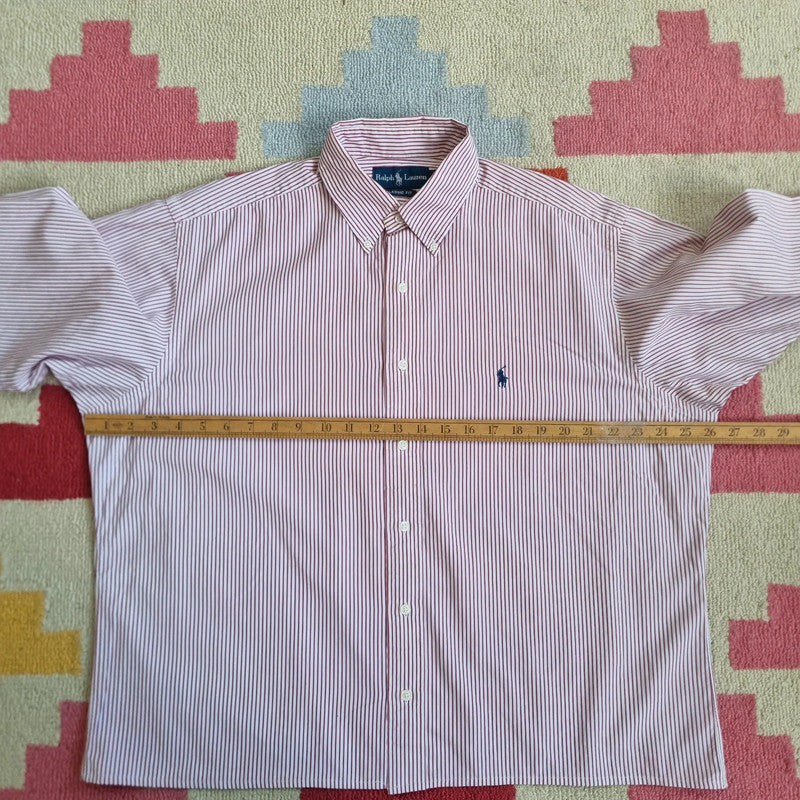 Vintage Ralph Lauren Boxy Fit Cropped Shirt Long Sleeve Large Striped red Button Up Skater Y2K