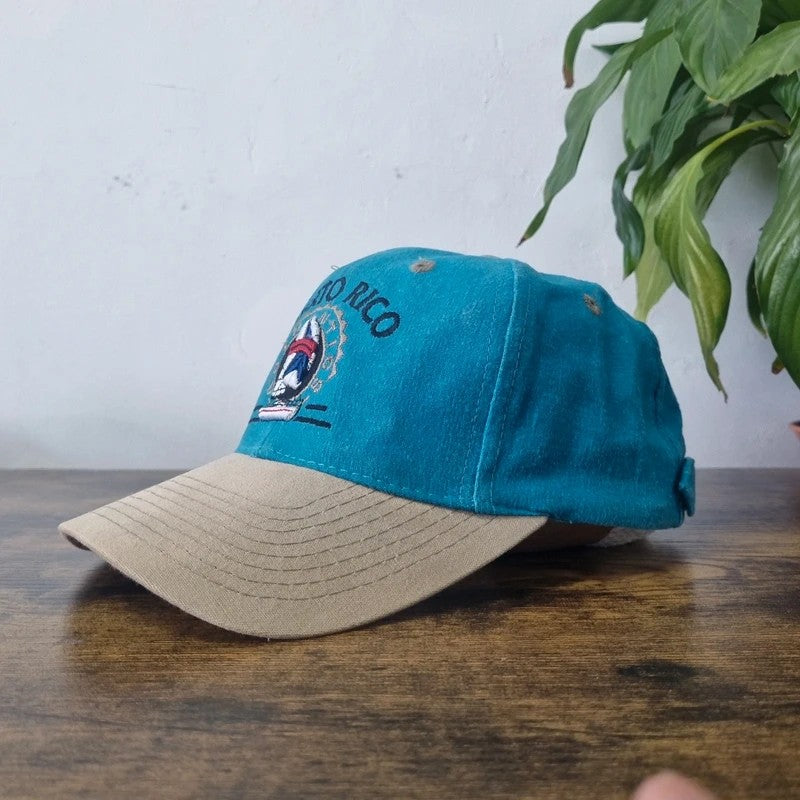 Vintage American Baseball Hat Snapback cap one size adjustable green beige puerto rico
