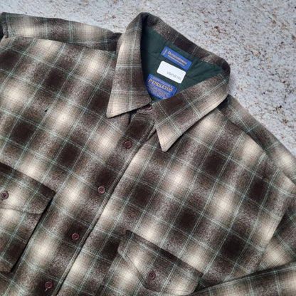 Pendleton Shirt Mens Checkered 100% Virgin Wool Flannel Button Up Brown Size XXL
