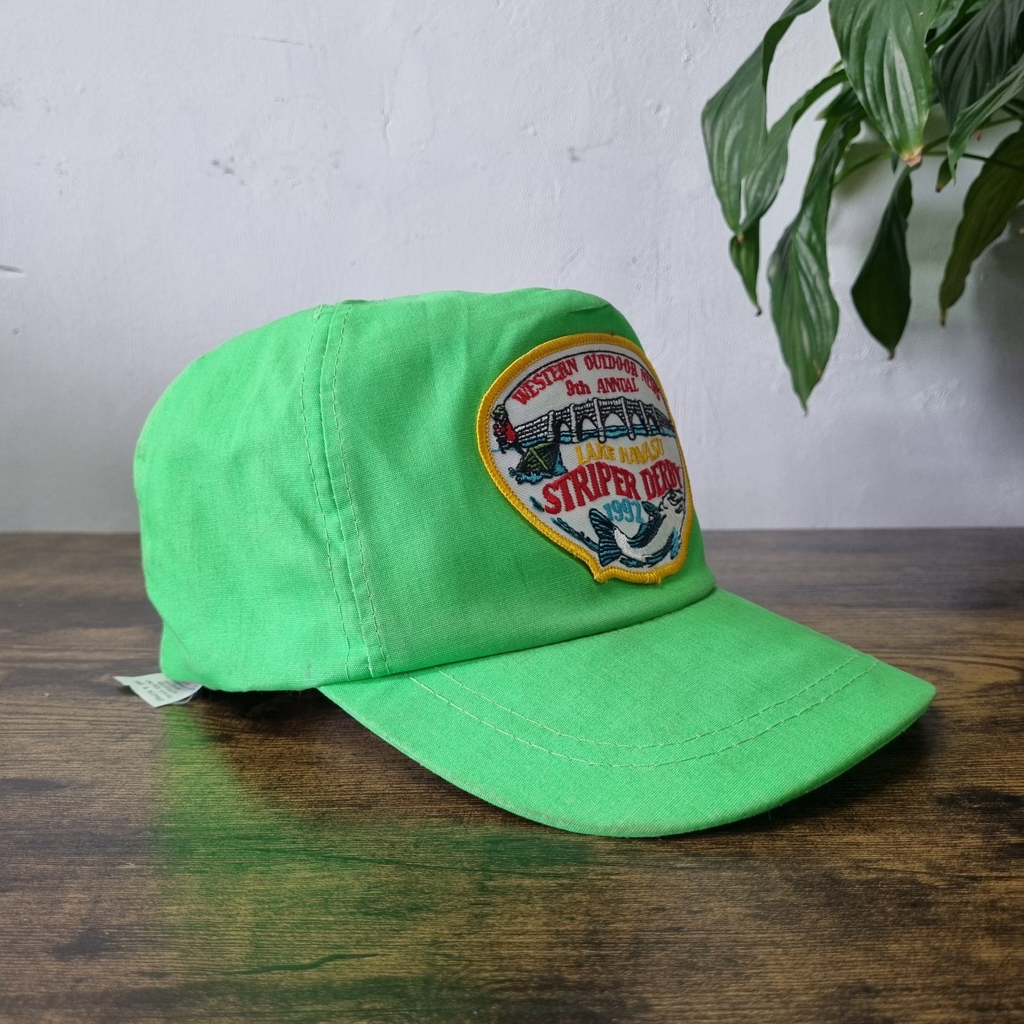 Vintage American Trucker Hat Snapback cap one size green striper derry fish