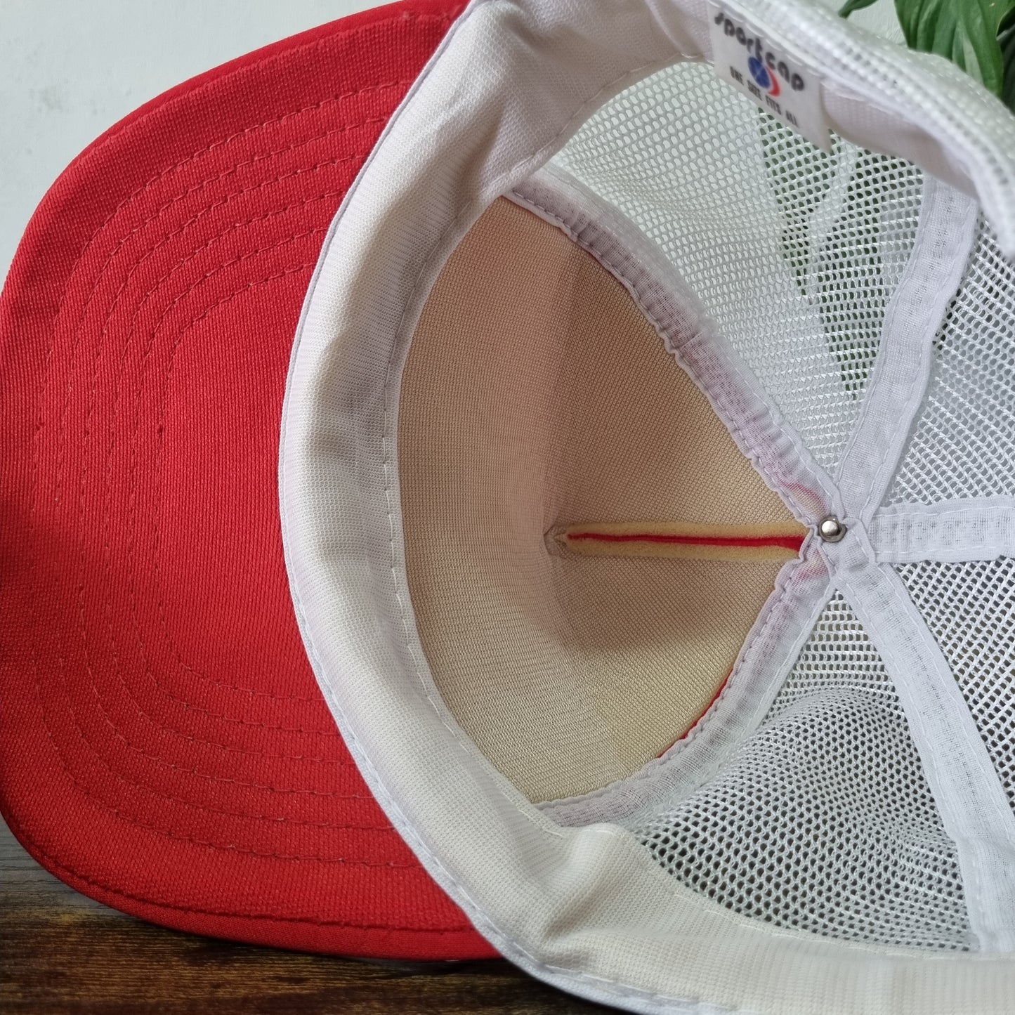 Vintage American Trucker Hat Snapback cap one size adjustable red white IBM Prod