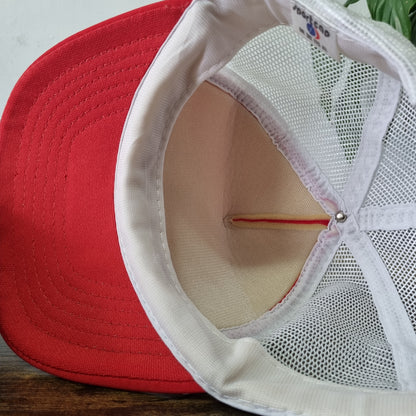 Vintage American Trucker Hat Snapback cap one size adjustable red white IBM Prod