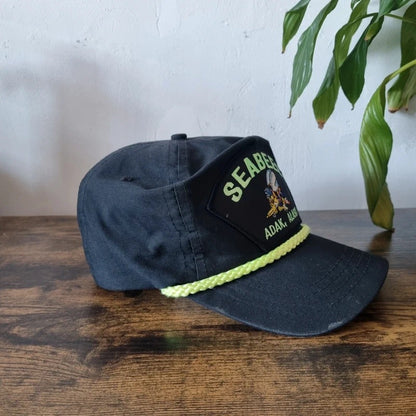 Vintage American Trucker Hat Snapback cap one size adjustable black seabees alaska