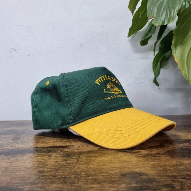 Vintage American Baseball Hat Snapback cap one size adjustable green yellow pitts & Son excavating